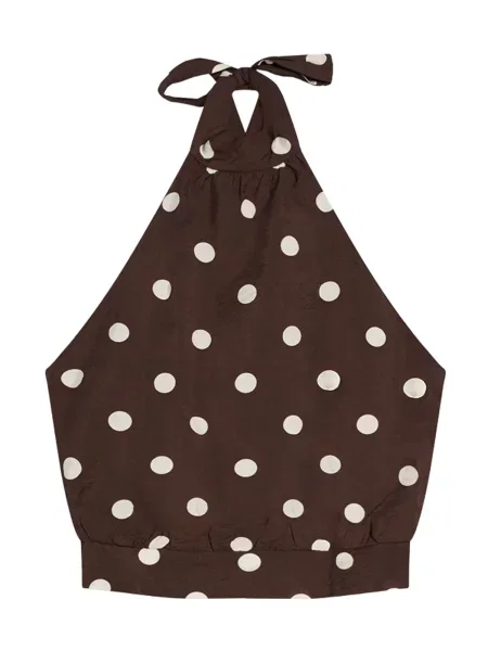 Bershka Top temno rjava bela