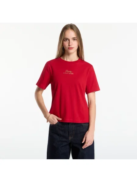 Тениска Tommy Hilfiger Gold Script Mdrn C-Nk S/S Tee Medium Red XS червено