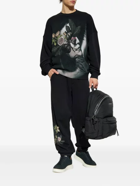 Hanorac crewneck Emporio Armani cu imagine cu decolteu rotund negru