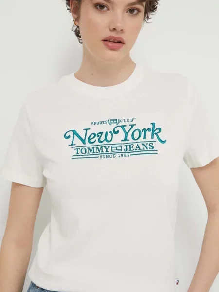 Тениска Tommy Jeans бежово