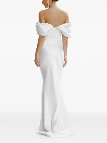Rochie maxi Framboise cu umerii deschiși de costum alb