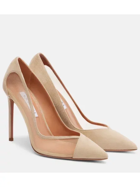 Pantofi cu toc Aquazzura din piele de căprioară bej