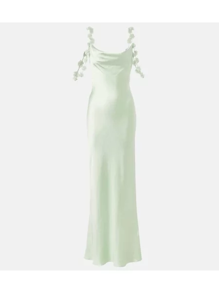 Rochie Self-portrait din satin cu model floral verde