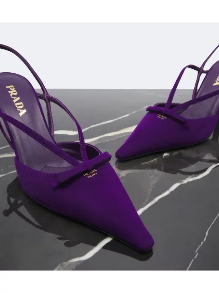 Pantofi cu toc Prada cu funde din piele de căprioară slingback violet