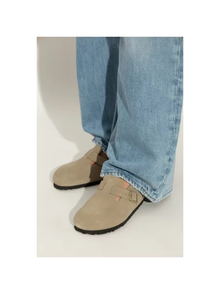 Birkenstock klapki zamszowe Boston EXQ LEVE beżowe