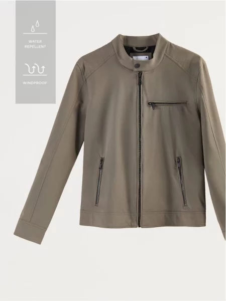 Байкерская куртка Reserved с воротником стойка зеленая