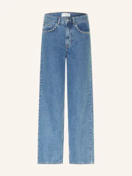 Oh April Rovné Džíny Jutta S Cvočky denim mid blue modré
