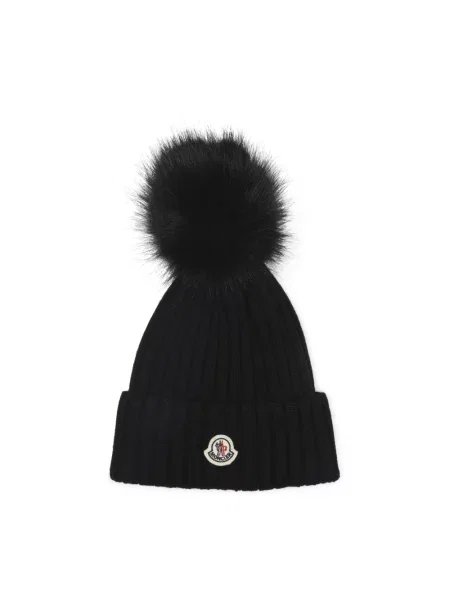 Czapka Moncler wełniana z pomponem czarna
