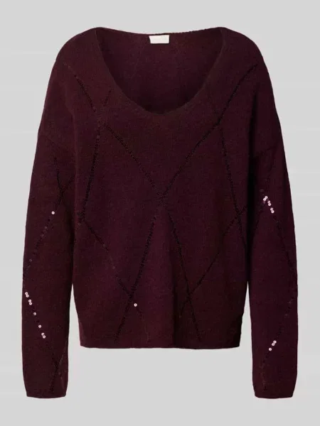 Sweter z dzianiny z cekinowym obszyciem Milano Italy bordowy