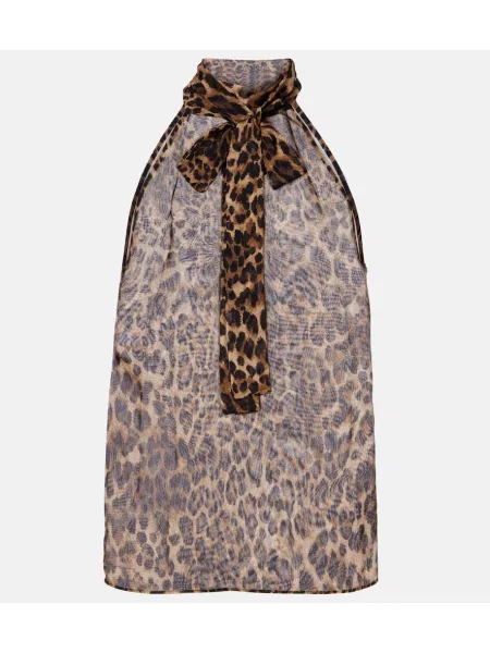 Top Nili Lotan de mătase cu imagine cu model leopard