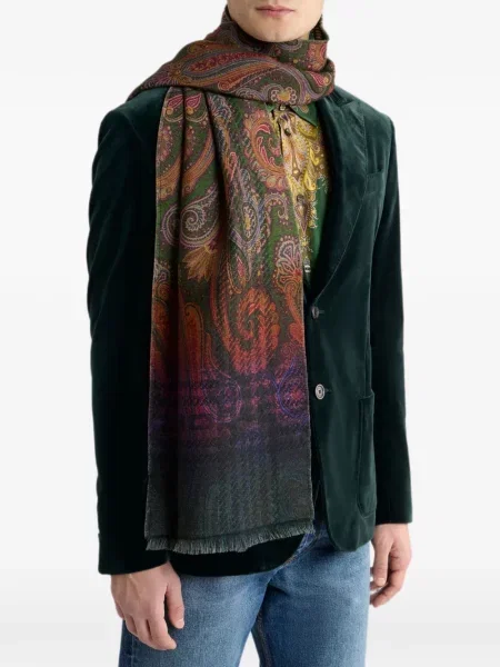 Вълнен кариран шал Etro с принт зелено