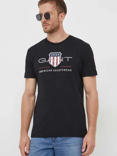 Тениска Gant с принт черно