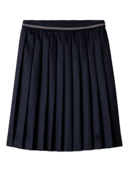 Fusta plisata Miu Miu cu broderie plisată până la genunchi albastru