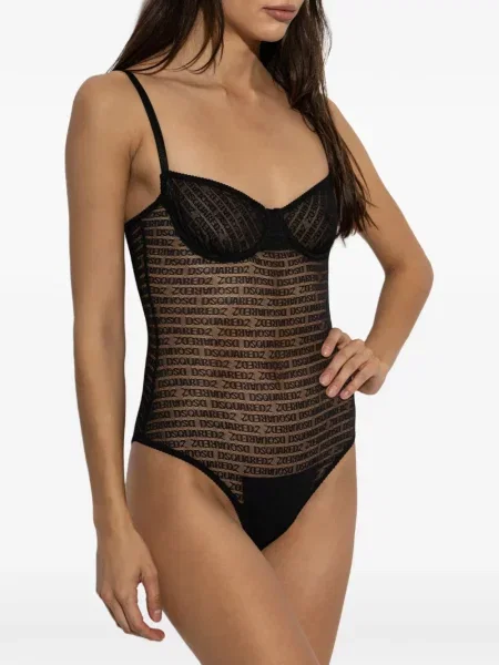 Body Dsquared2 din dantelă cu autograf negru