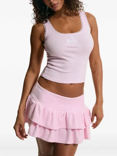 Топ Juicy Couture с дантела с автограф розово