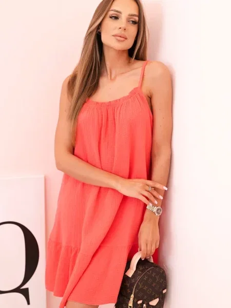 Obleka obleka Kesi Włoski z volani iz muslina rdeča