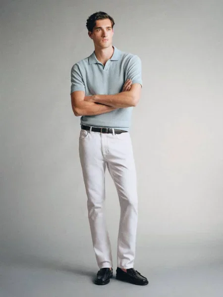 Jeansy slim fit z denimu Candiani złamana biel Mężczyzna 40 MANGO MAN