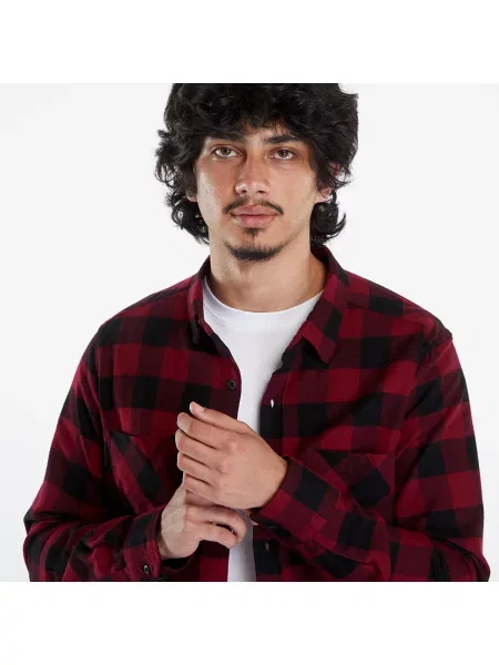 Koszula Urban Classics Checked Flanell Shirt Black/ Burgundy S brązowa
