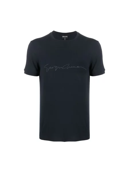 Koszulka Giorgio Armani ze stretchu z logo niebieska