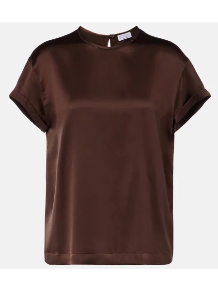 Tricou Brunello Cucinelli din satin maro