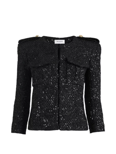 Geacă Balmain din tweed negru