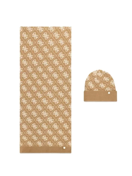 Guess Set Fular și Căciulă GFBOX bej