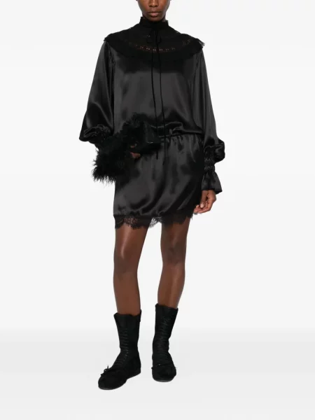 Rochie mini Ann Demeulemeester cu volane din dantelă negru