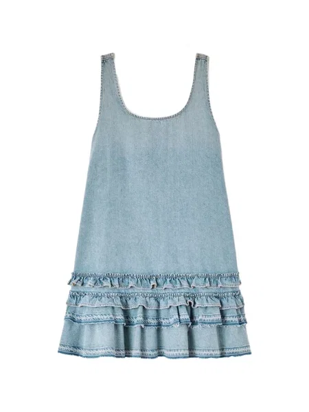 Rochie din denim Ganni cu volane albastru