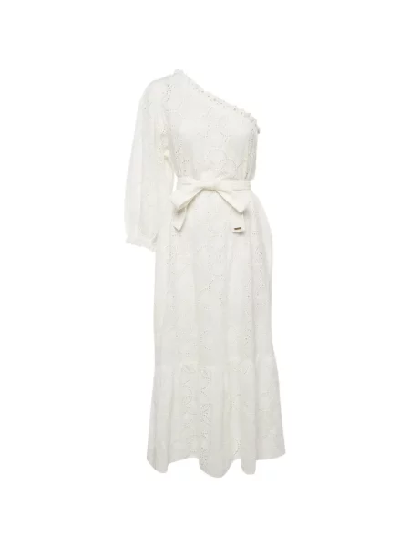 Rochie midi Melissa Odabash cu broderie cu un umăr gol alb