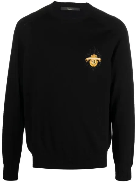 Pulover Billionaire cu broderie cu decolteu rotund negru