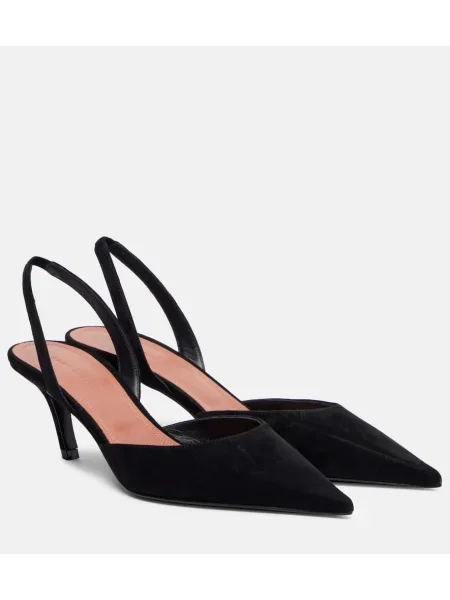 Pantofi cu toc Amina Muaddi din piele de căprioară slingback negru