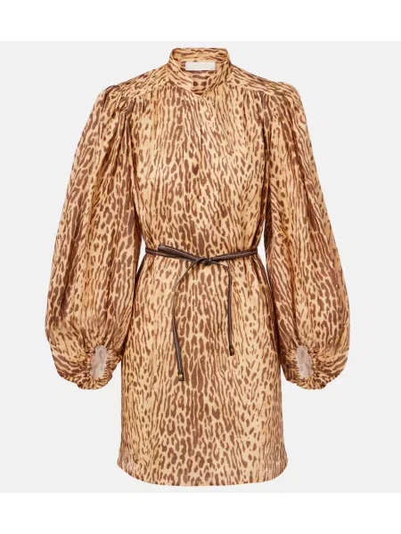 Tunică Zimmermann de in cu imagine cu model leopard bej