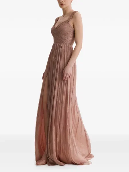 Rochie maxi Framboise cu șireturi din dantelă roz