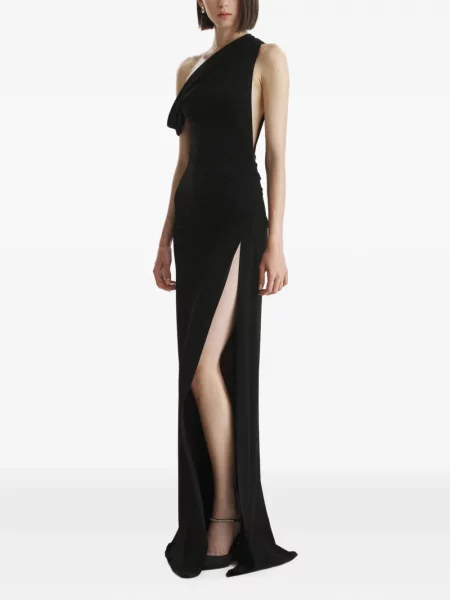Rochie maxi 2310 Studio drapată cu un umăr gol negru