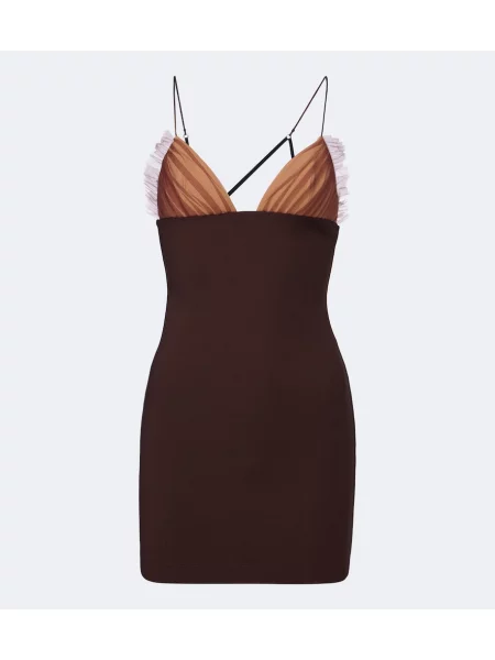 Rochie Nensi Dojaka cu volane din jerseu maro