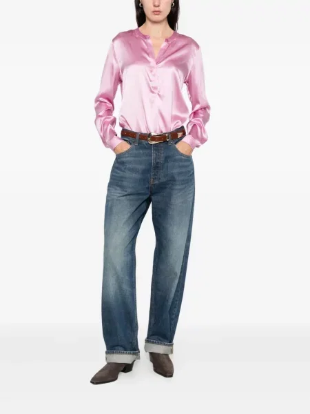 Długa bluzka Purotatto z dekoltem w serek różowa