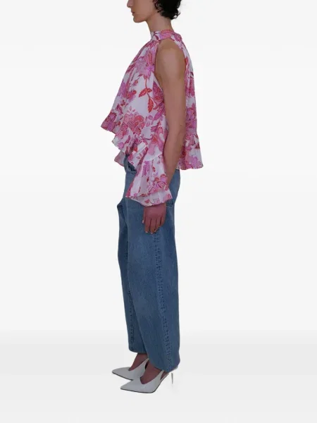 Top Azeeza cu volane cu model paisley alb