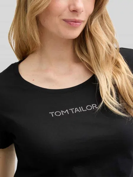 Męski t-shirt o kroju regular fit z napisem z logo Tom Tailor czarna