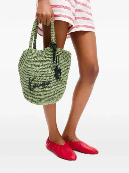 Geantă shopper Kenzo cu broderie verde
