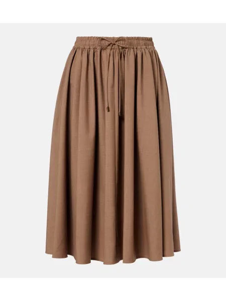 Fustă midi Max Mara de lână până la genunchi maro
