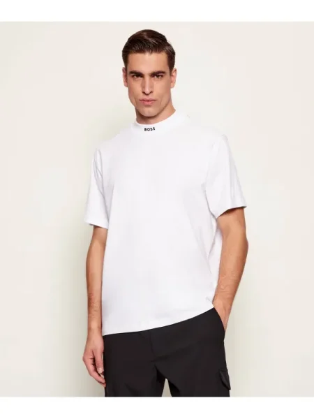 BOSS Green tricou Tee Collar uni alb