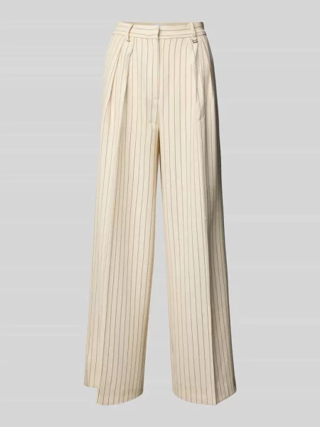 Spodnie materiałowe z szeroką nogawką i zakładkami w pasie model ‘Elaine’ Leger By Lena Gercke beżowe