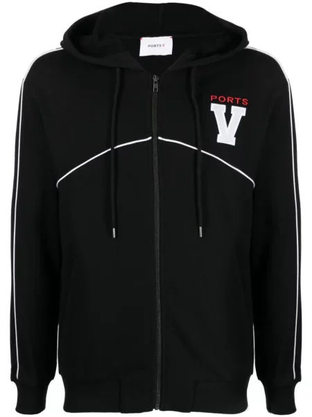 Majica s kapuljačom Ports V s vezom crna
