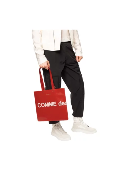 Torba Comme Des Garcons z logo skórzana czerwona