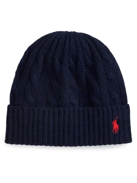Czapka z mieszanki wełny z wyhaftowanym logo Polo Ralph Lauren granatowa