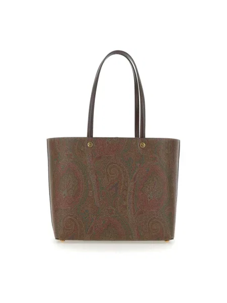 Torebka skórzana Etro skórzana z wzorem paisley brązowa