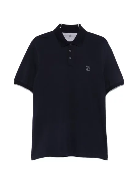 Tricou polo Brunello Cucinelli cu broderie albastru