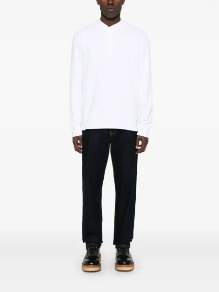 Tricou Baracuta cu guler henley alb
