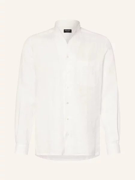 Zegna Lněná Košile Comfort Fit Se Stojáčkem bílá