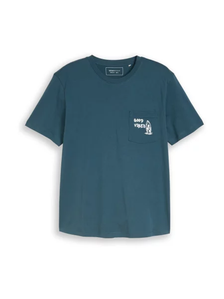 TOM TAILOR DENIM Tricou verde petrol alb